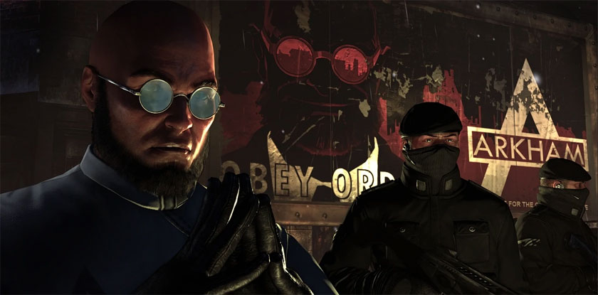 Hugo Strange and his Tyger security in Arkham City