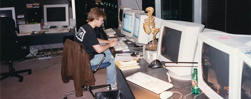 John Carmack at work in the mid-90's