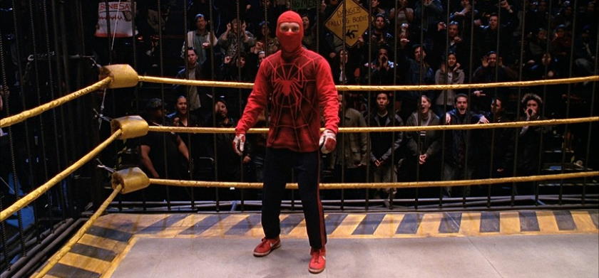 Peter Parker in the wrestling ring as the Human Spider