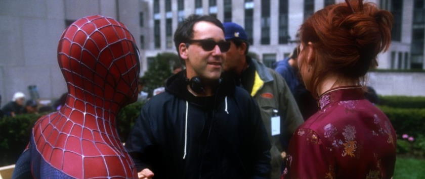 Sam Raimi on set with Toby Maguire and Kirsten Dunst